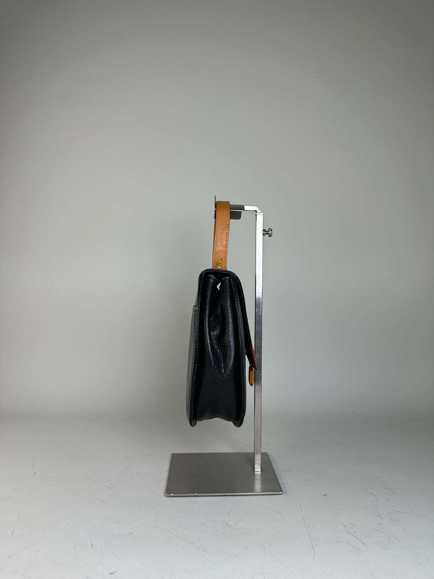 Vintage Courreges Textured Leather Shoulder Bag Black Tan