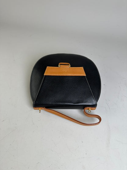 Vintage Courreges Textured Leather Shoulder Bag Black Tan