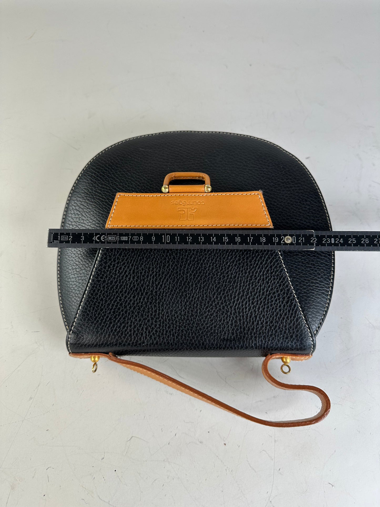 Vintage Courreges Textured Leather Shoulder Bag Black Tan