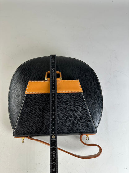 Vintage Courreges Textured Leather Shoulder Bag Black Tan