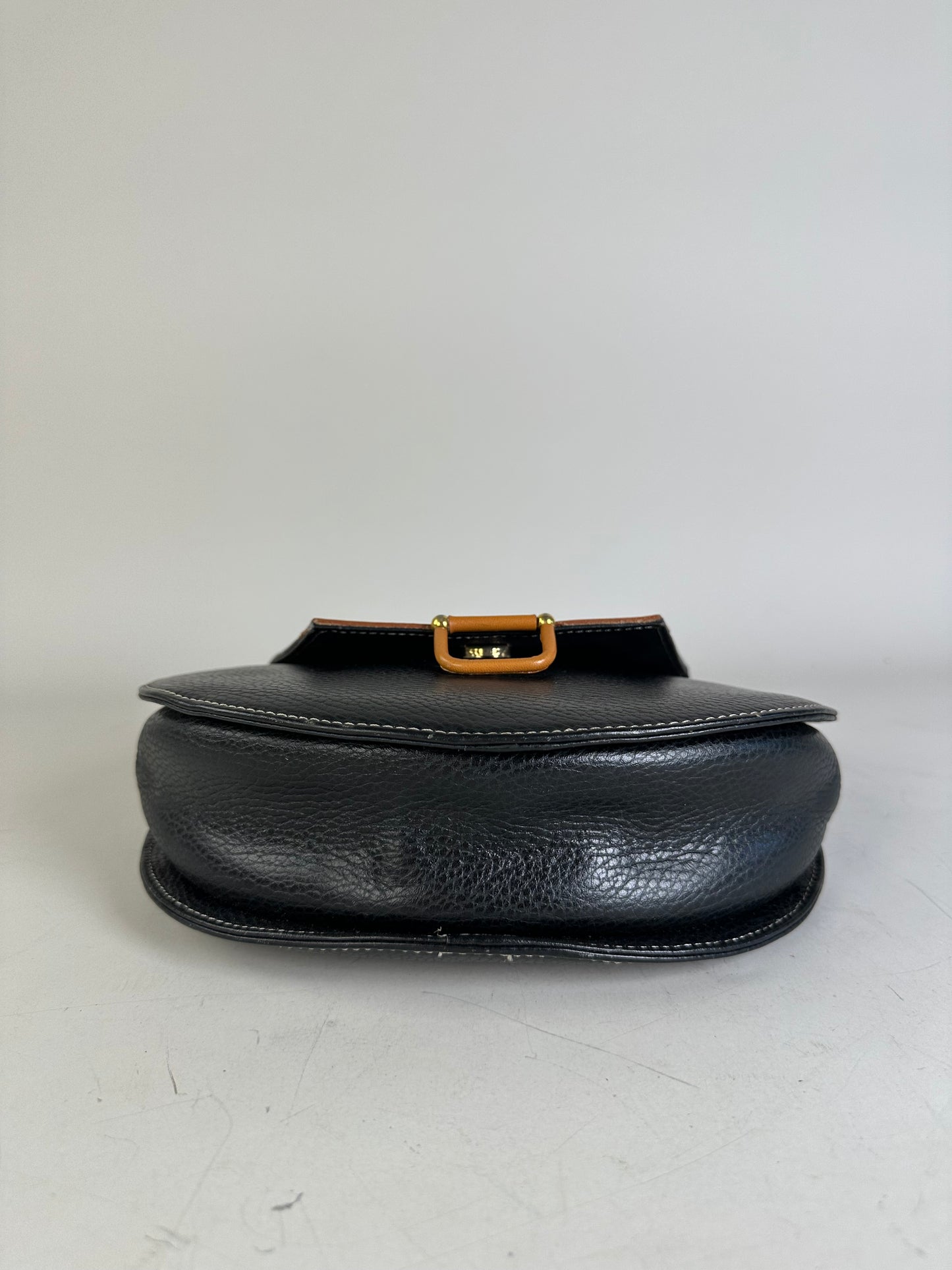 Vintage Courreges Textured Leather Shoulder Bag Black Tan