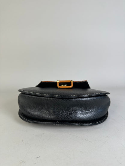 Vintage Courreges Textured Leather Shoulder Bag Black Tan
