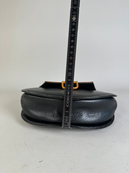 Vintage Courreges Textured Leather Shoulder Bag Black Tan