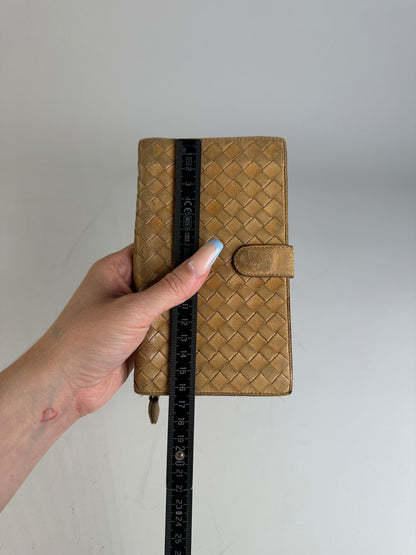 Vintage Bottega Veneta Intrecciato Woven Leather Wallet Gold