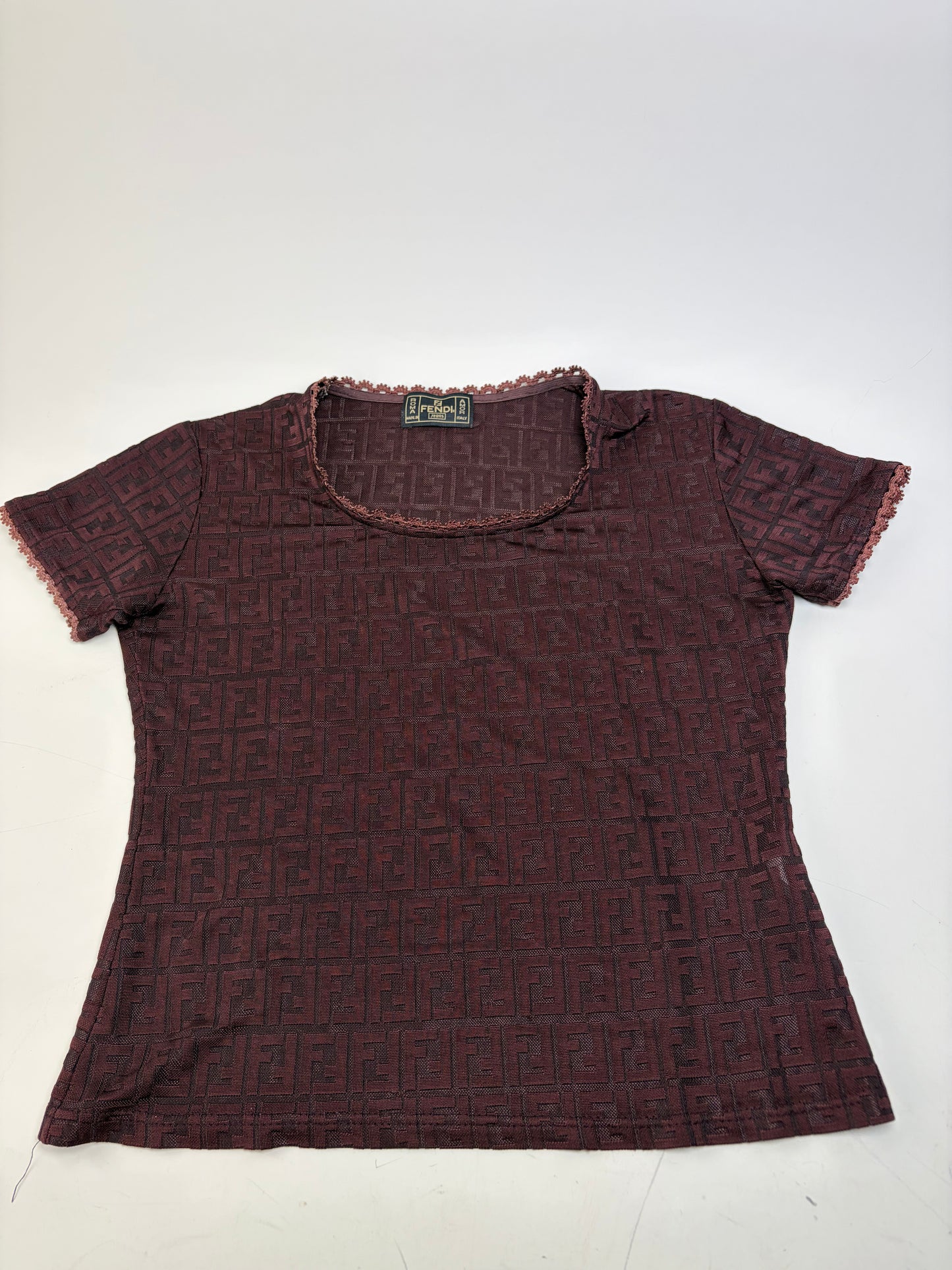 Vintage Fendi FF Monogram Jersey T-Shirt Burgundy M