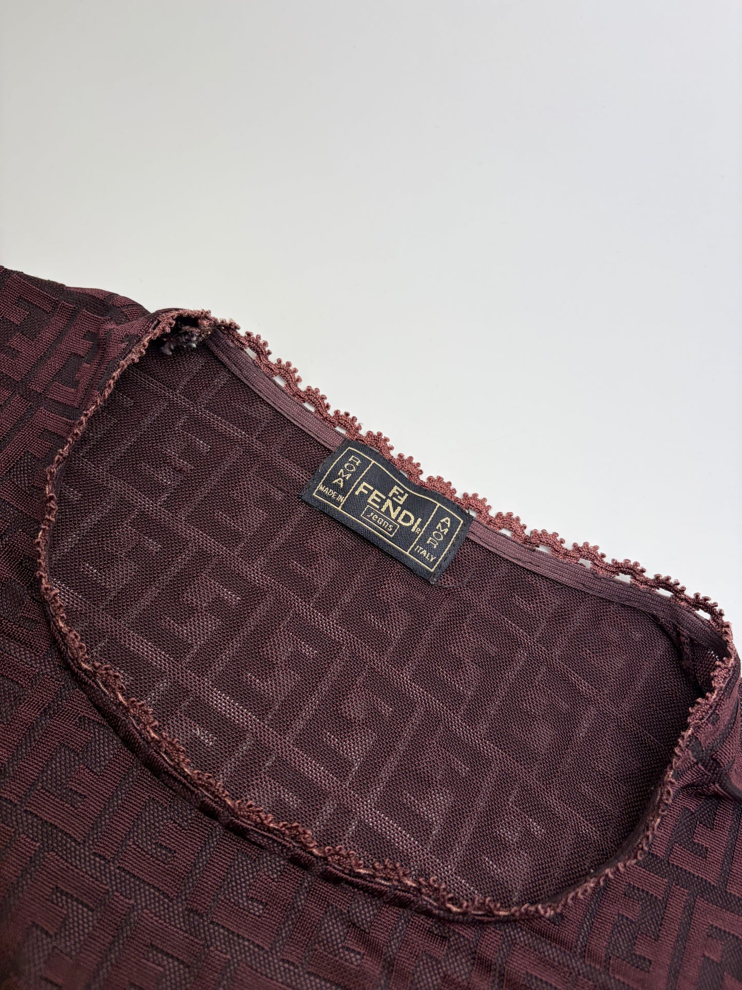 Vintage Fendi FF Monogram Jersey T-Shirt Burgundy M