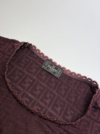 Vintage Fendi FF Monogram Jersey T-Shirt Burgundy M
