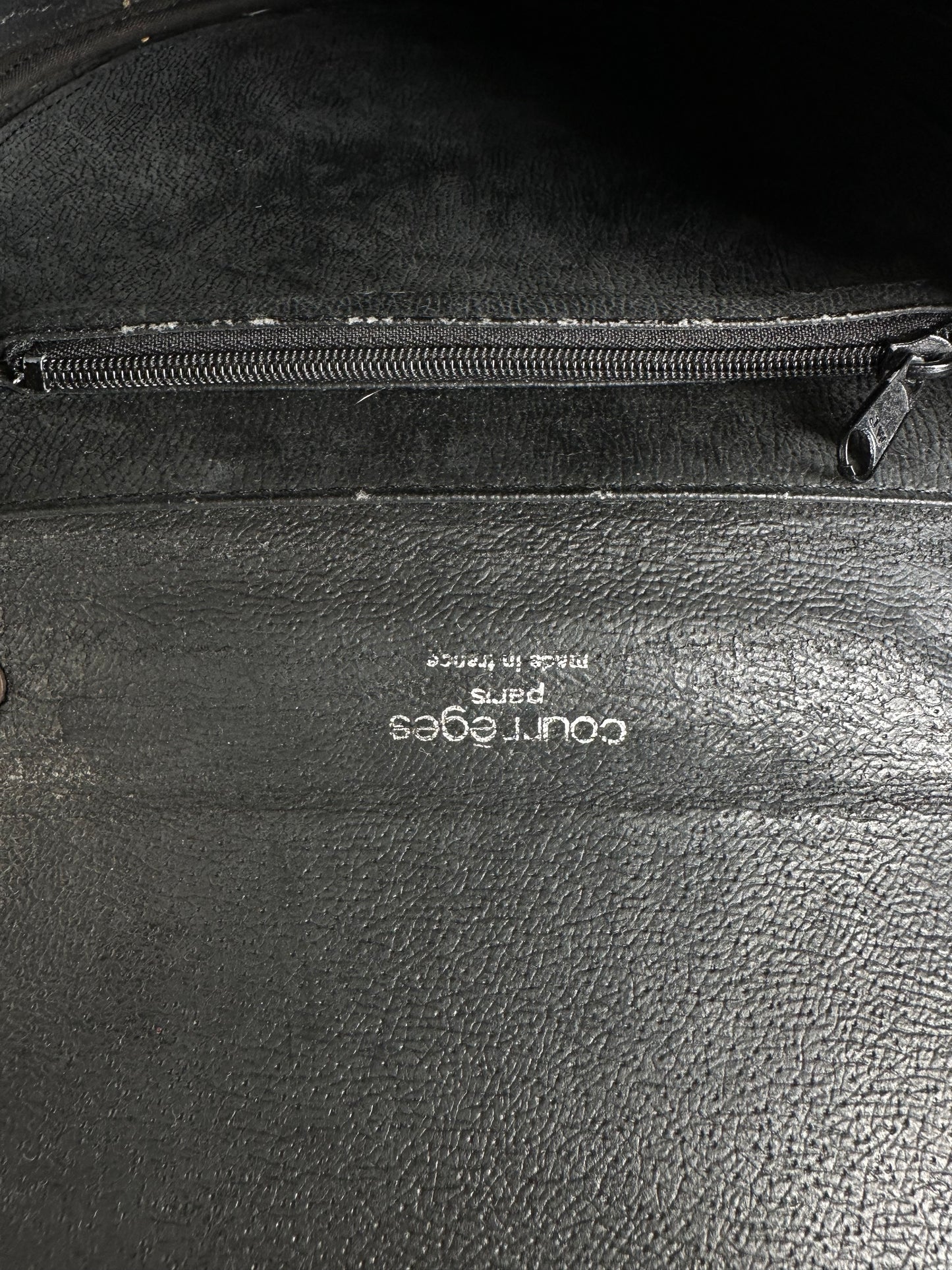 Vintage Courreges Textured Leather Shoulder Bag Black Tan