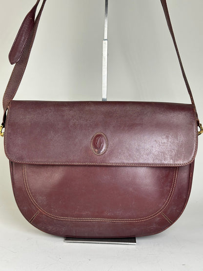 Vintage Cartier Leather Shoulder Bag Burgundy Gold