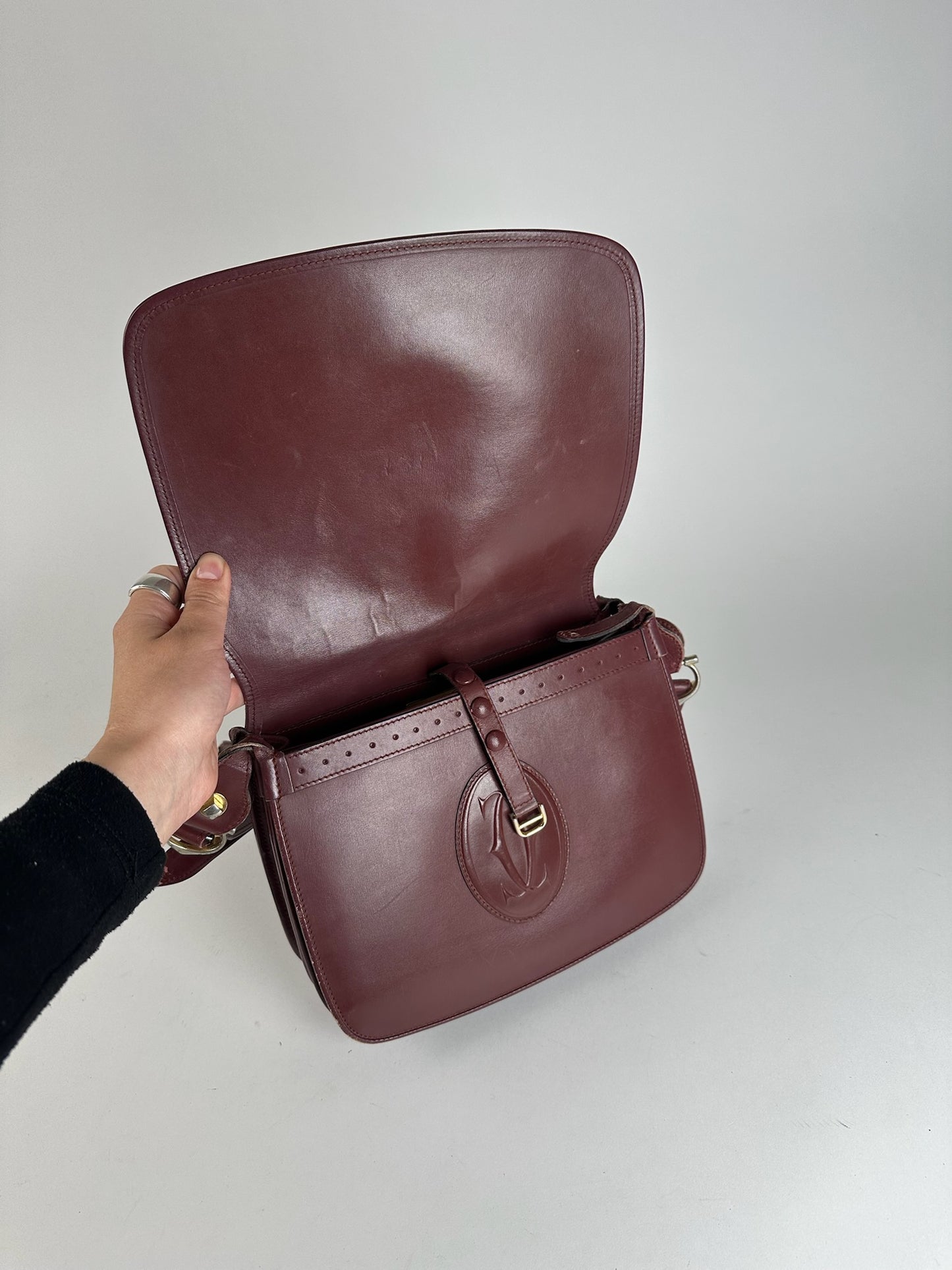 Vintage Cartier leather shoulder bag burgundy