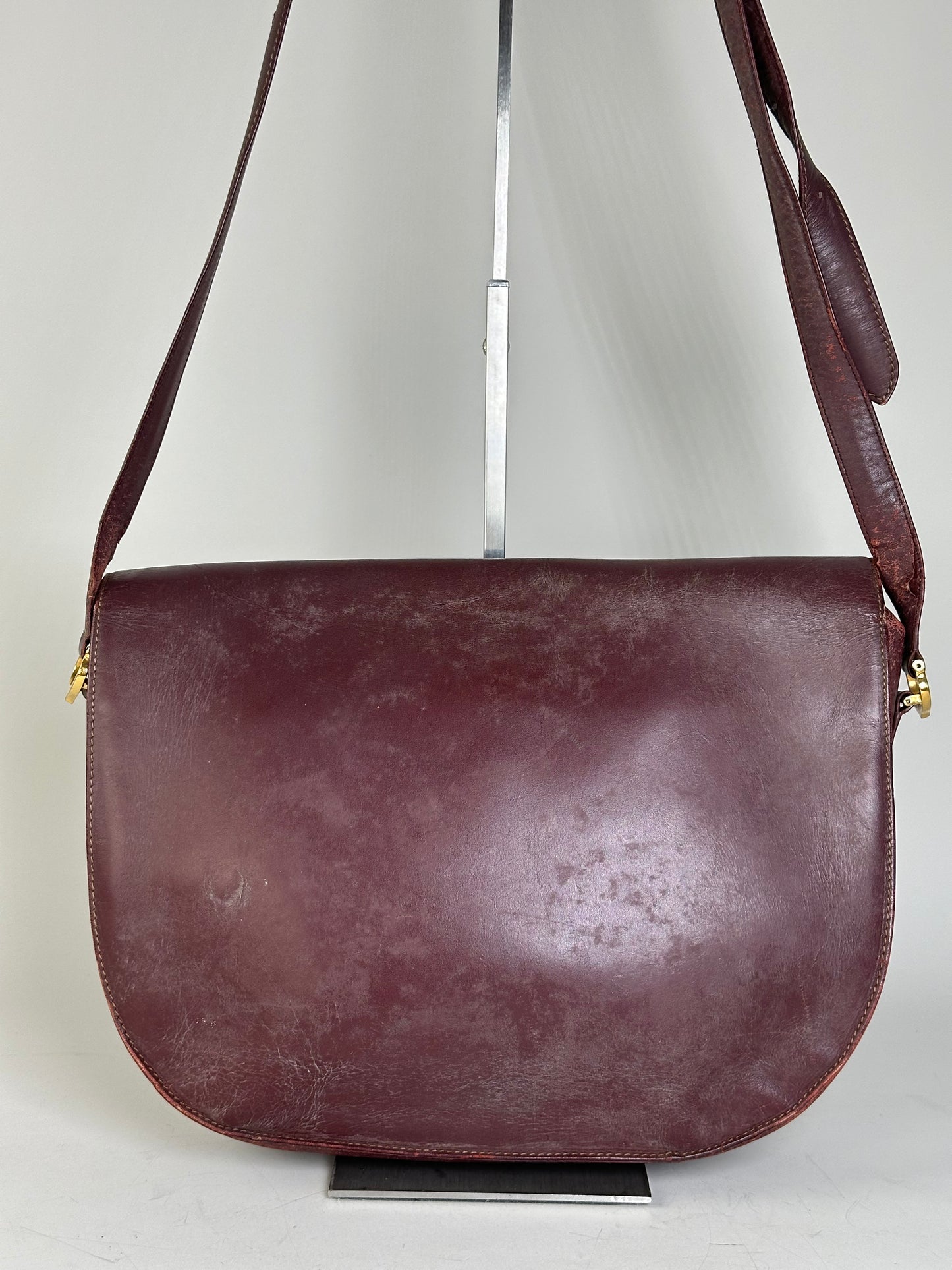 Vintage Cartier Leather Shoulder Bag Burgundy Gold
