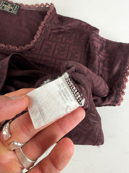 Vintage Fendi FF Monogram Jersey T-Shirt Burgundy M
