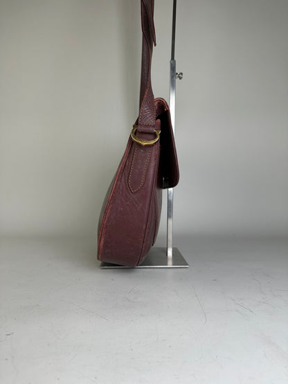 Vintage Cartier Leather Shoulder Bag Burgundy Gold