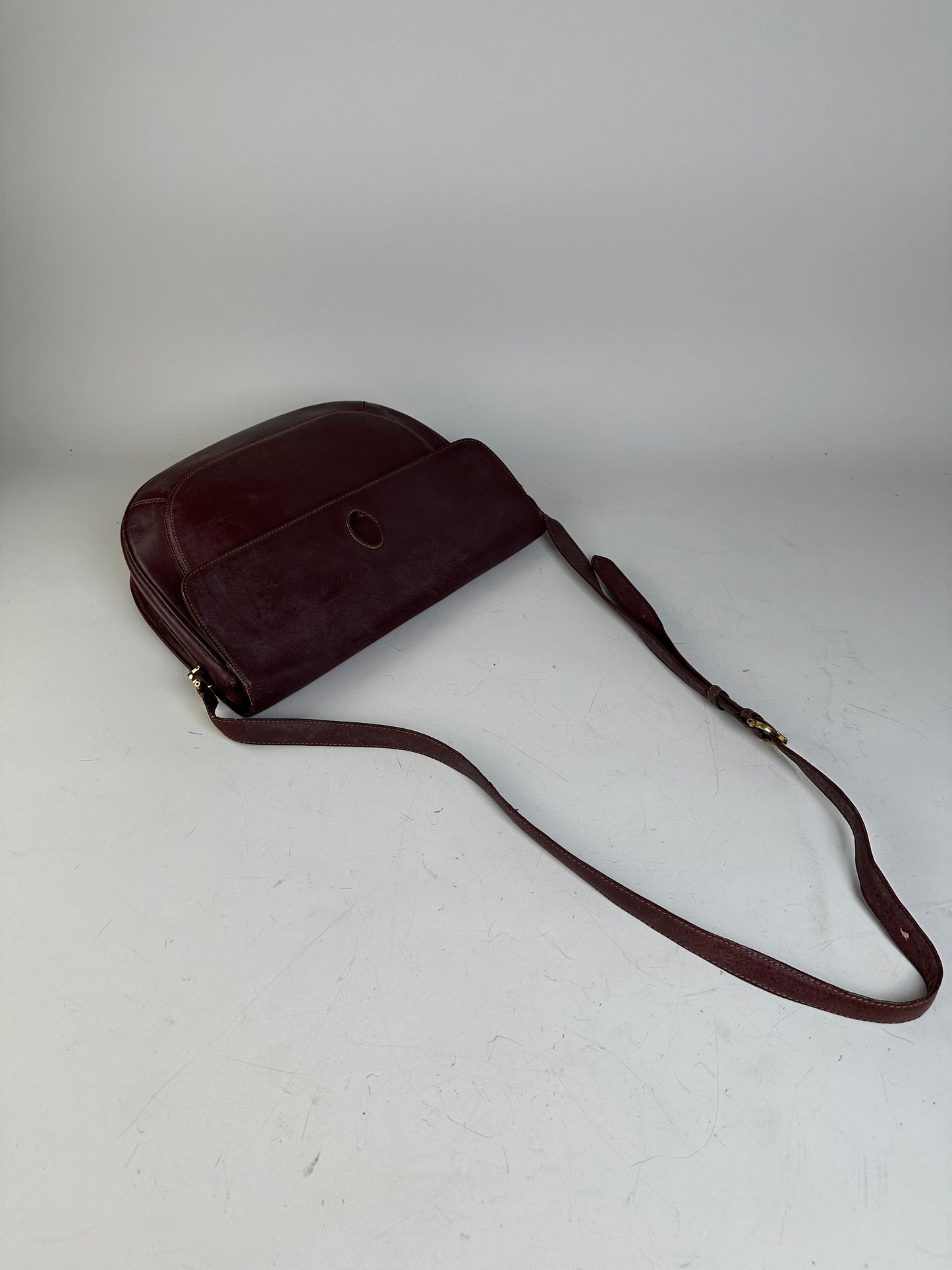 Vintage Cartier Leather Shoulder Bag Burgundy Gold