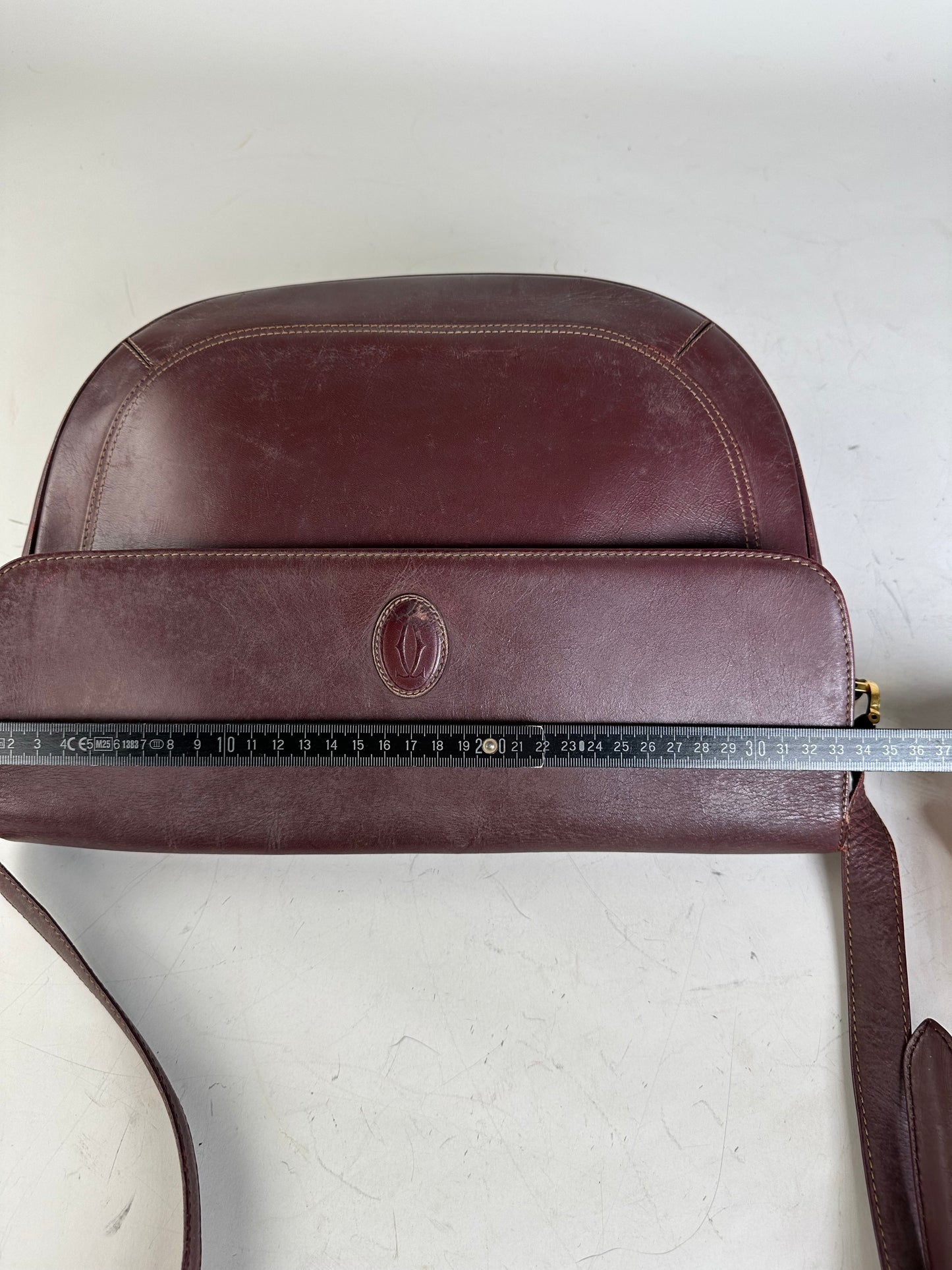 Vintage Cartier Leather Shoulder Bag Burgundy Gold