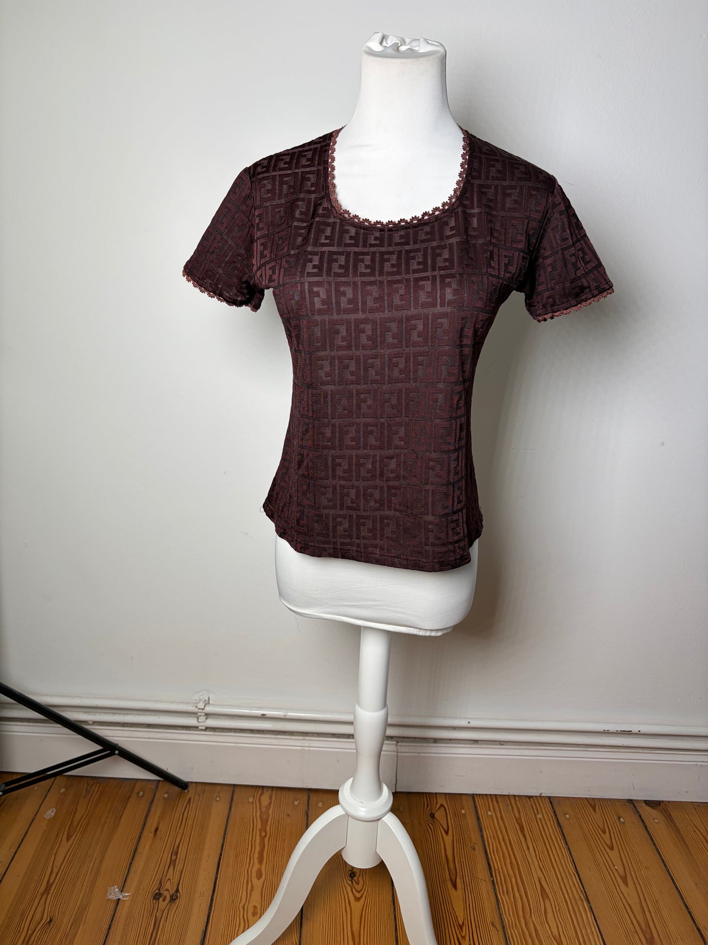 Vintage Fendi FF Monogram Jersey T-Shirt Burgundy M