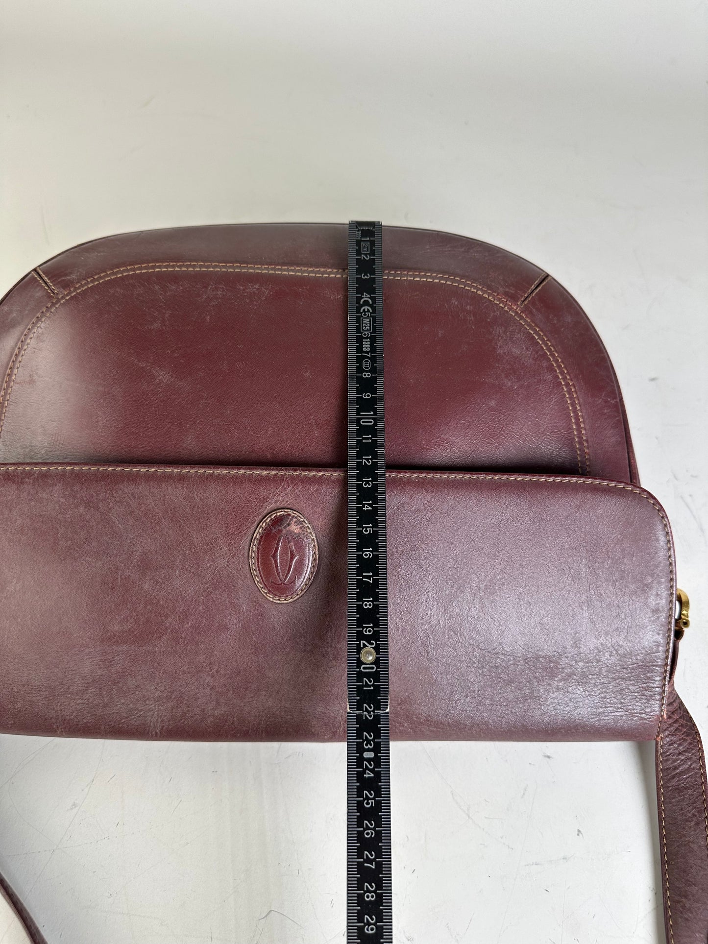 Vintage Cartier Leather Shoulder Bag Burgundy Gold