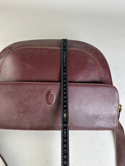 Vintage Cartier Leather Shoulder Bag Burgundy Gold