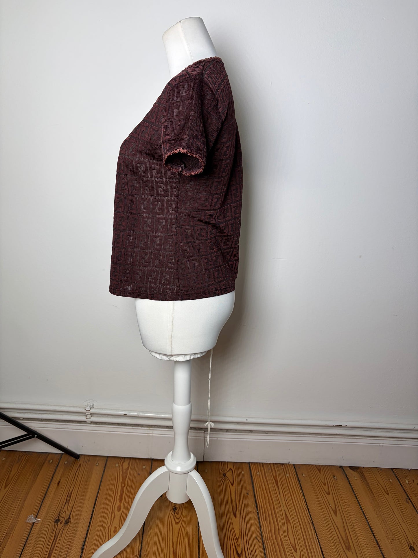 Vintage Fendi FF Monogram Jersey T-Shirt Burgundy M