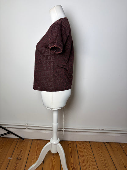 Vintage Fendi FF Monogram Jersey T-Shirt Burgundy M