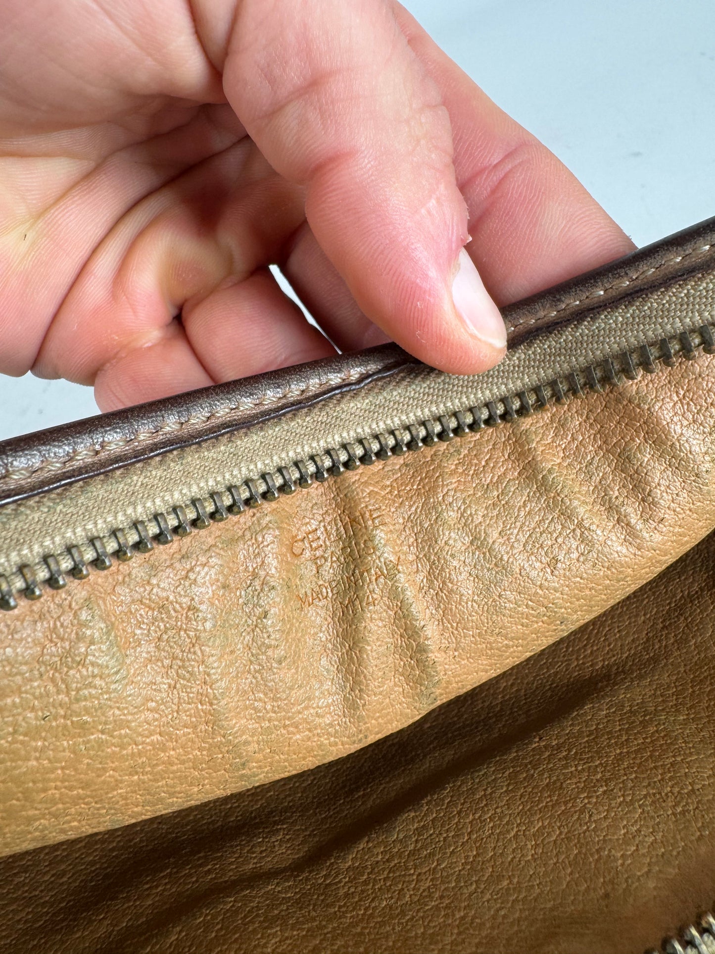 Vintage Celine Monogram Leather Clutch Brown