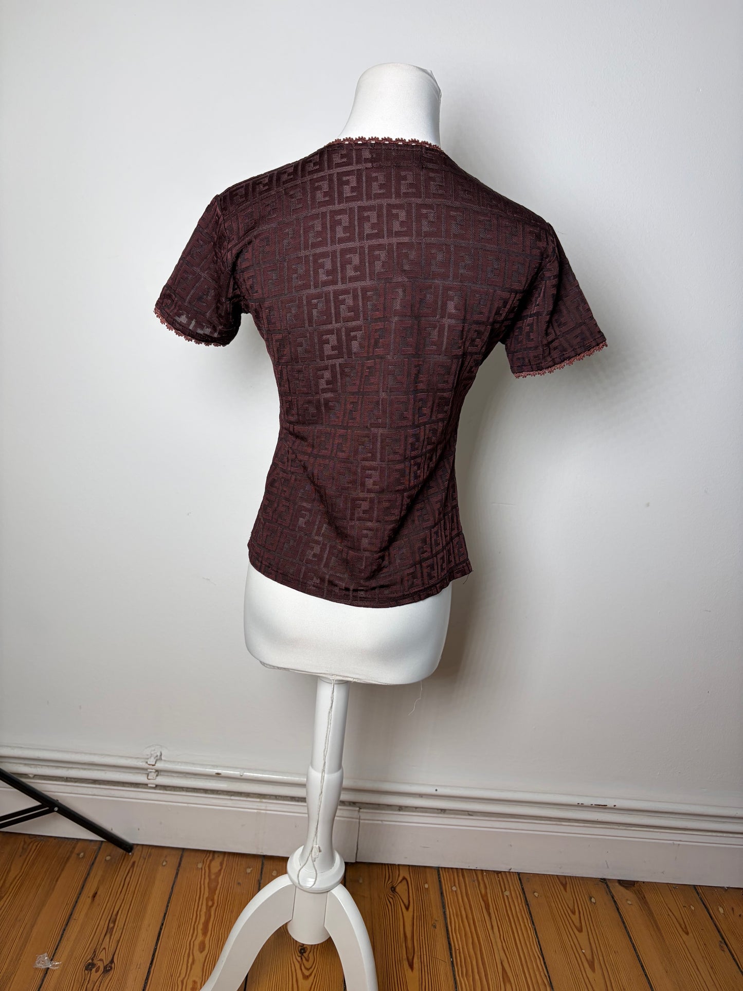 Vintage Fendi FF Monogram Jersey T-Shirt Burgundy M
