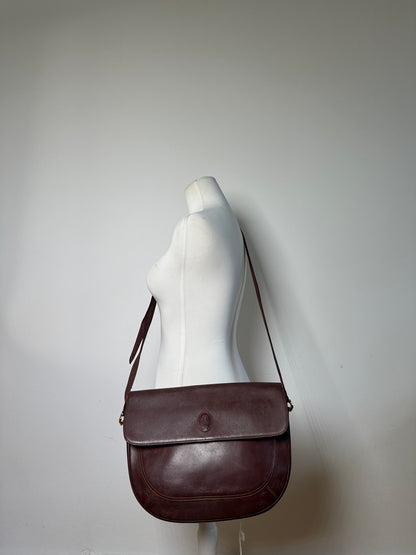 Vintage Cartier Leather Shoulder Bag Burgundy Gold