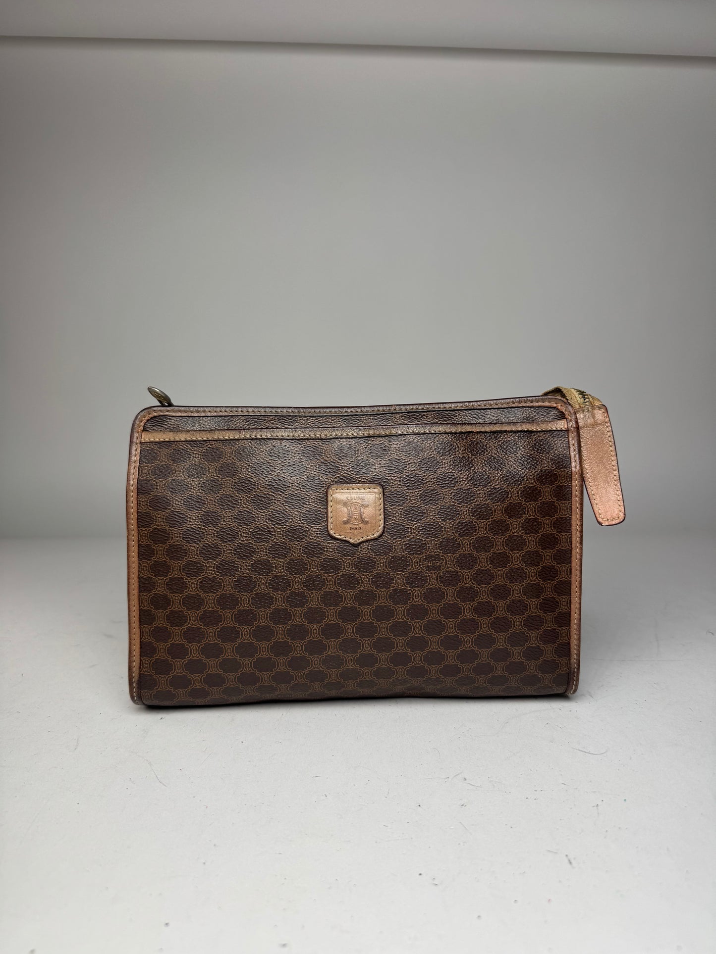 Vintage Celine Monogram Leather Clutch Brown