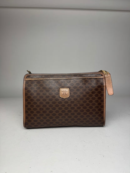 Vintage Celine Monogram Leather Clutch Brown