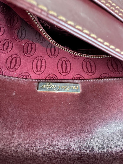 Vintage Cartier Leather Shoulder Bag Burgundy Gold