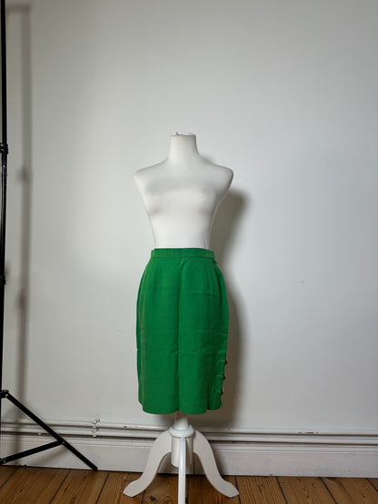 Vintage Dior Linen Blend Skirt Green Gold Buttons
