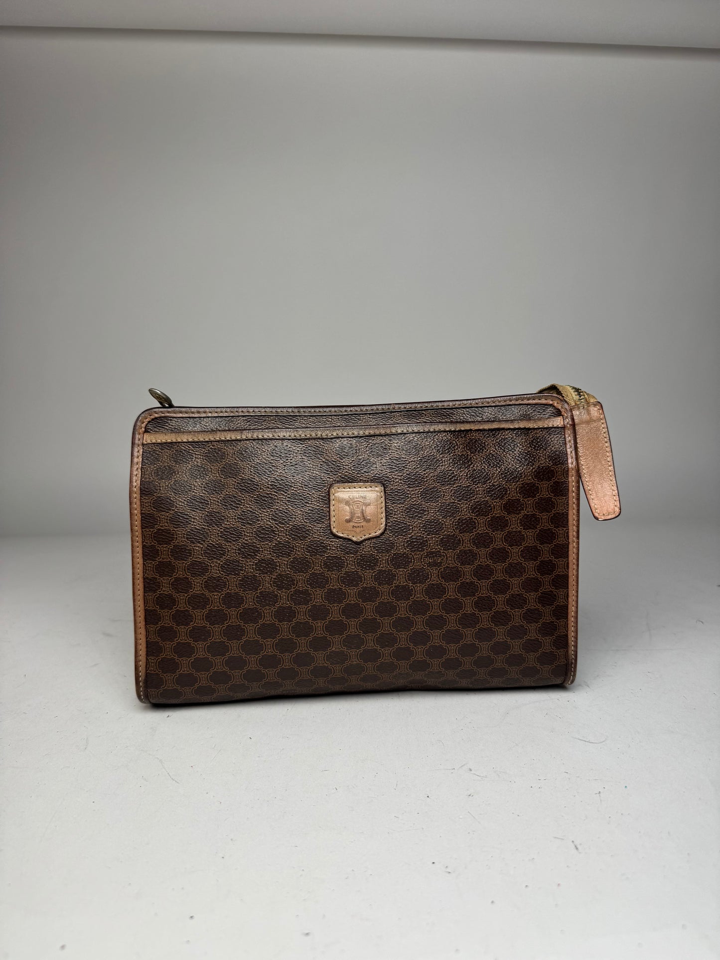 Vintage Celine Monogram Leather Clutch Brown