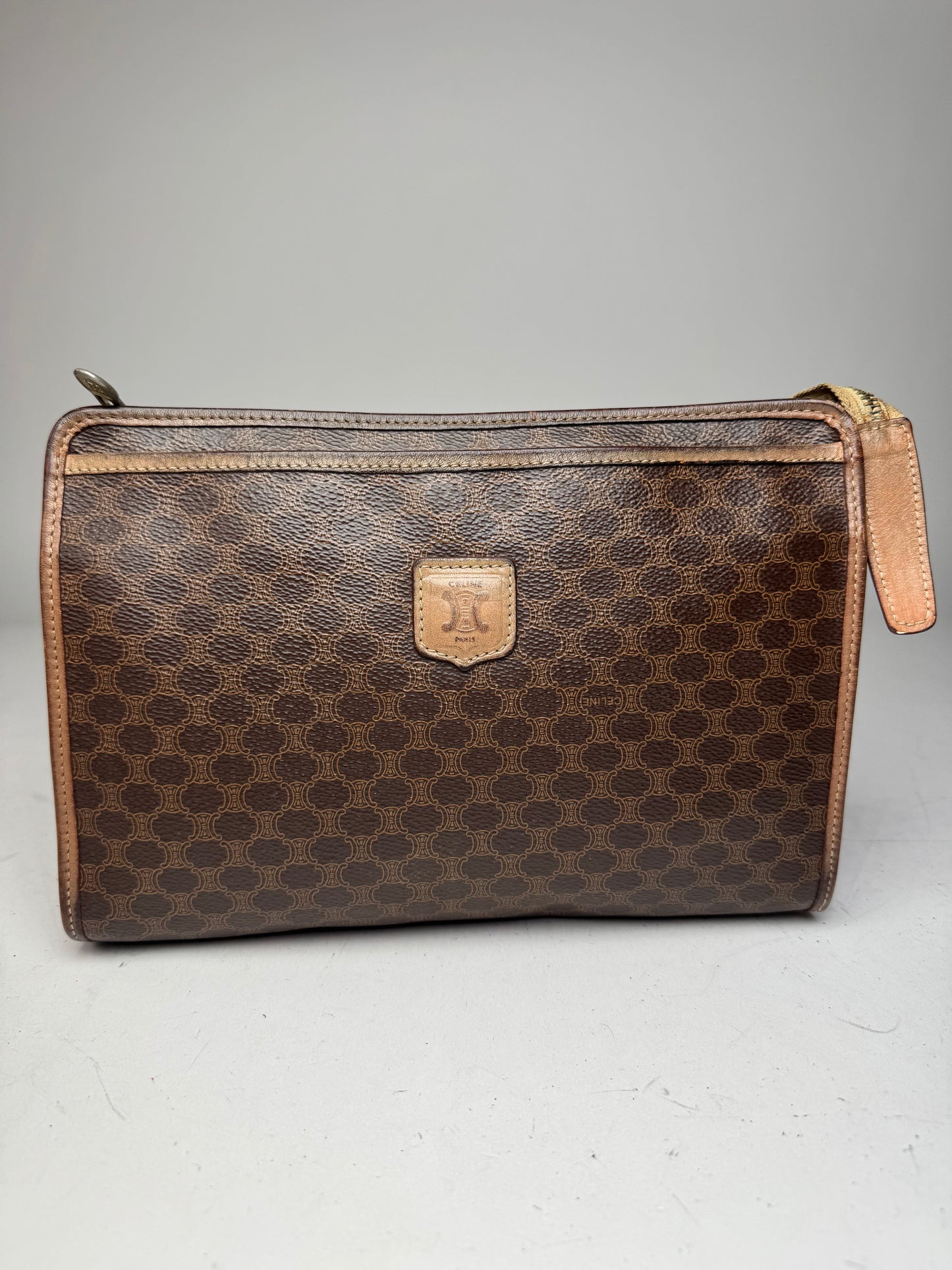 Vintage Celine Monogram Leather Clutch Brown