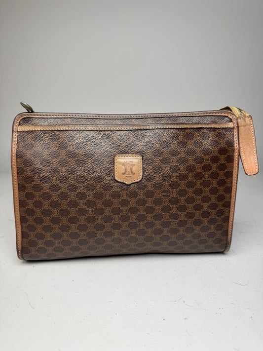 Vintage Celine Monogram Leather Clutch Brown 