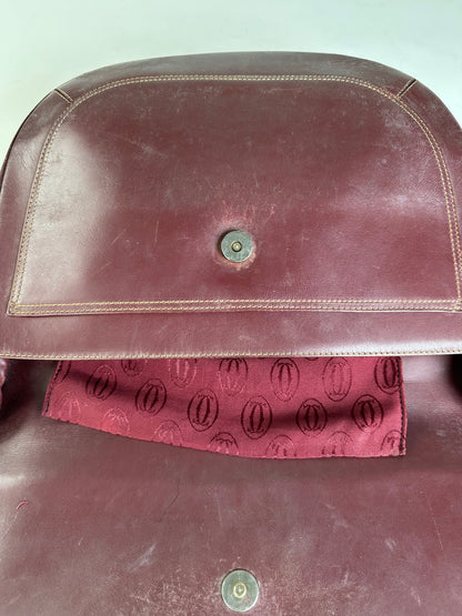Vintage Cartier Leather Shoulder Bag Burgundy Gold