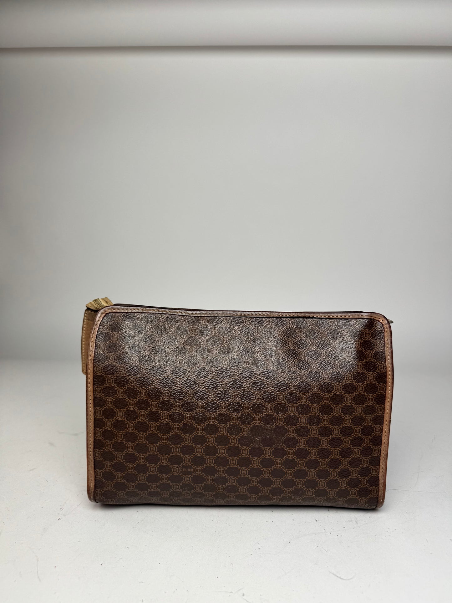 Vintage Celine Monogram Leather Clutch Brown
