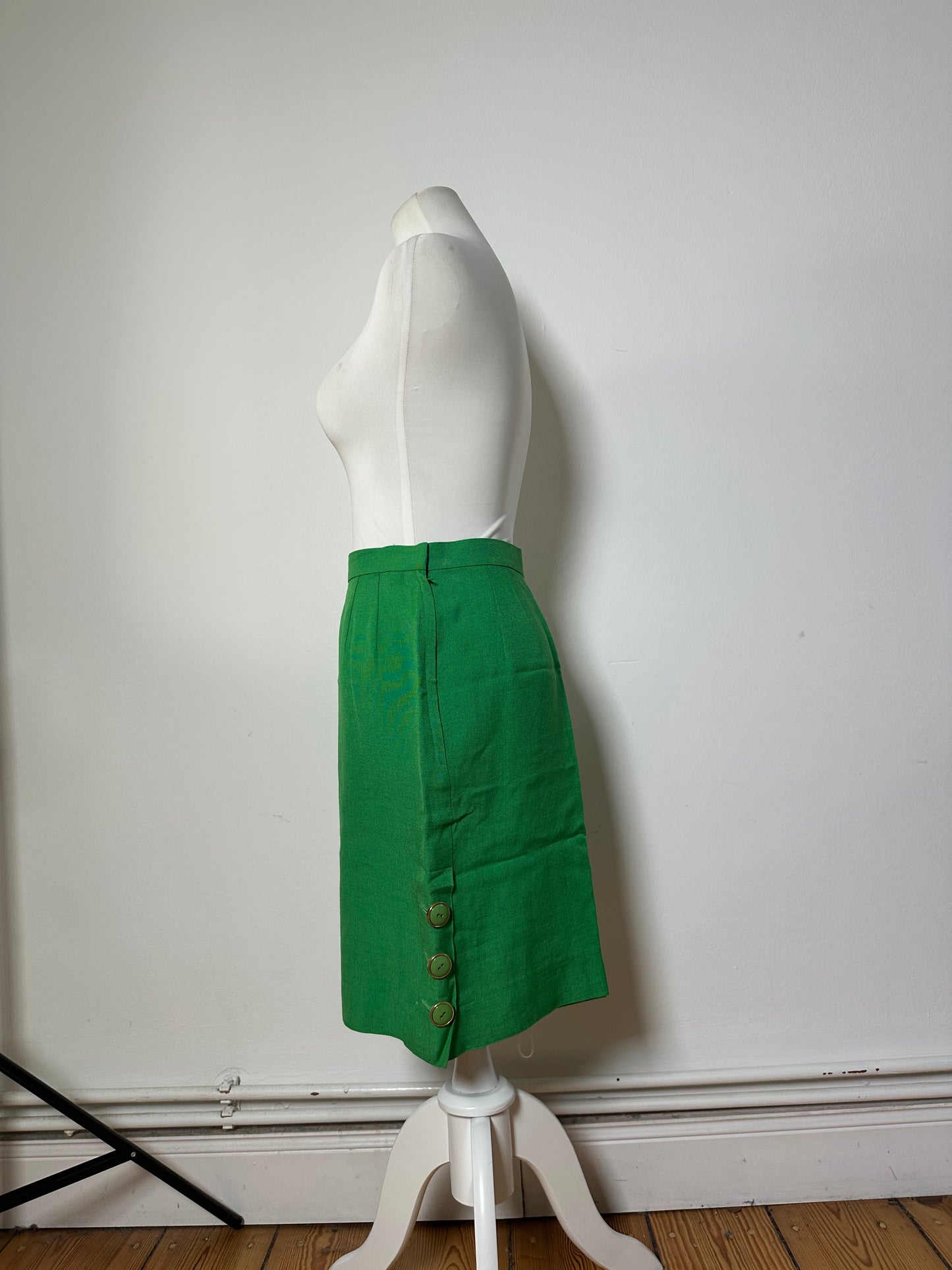 Vintage Dior Linen Blend Skirt Green Gold Buttons