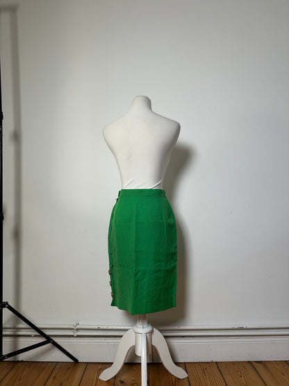 Vintage Dior Linen Blend Skirt Green Gold Buttons