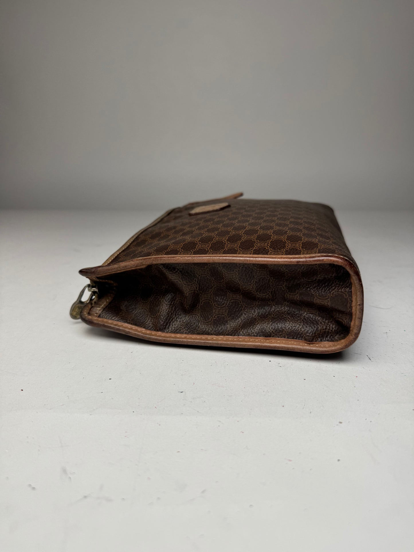 Vintage Celine Monogram Leather Clutch Brown
