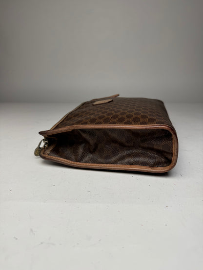 Vintage Celine Monogram Leather Clutch Brown