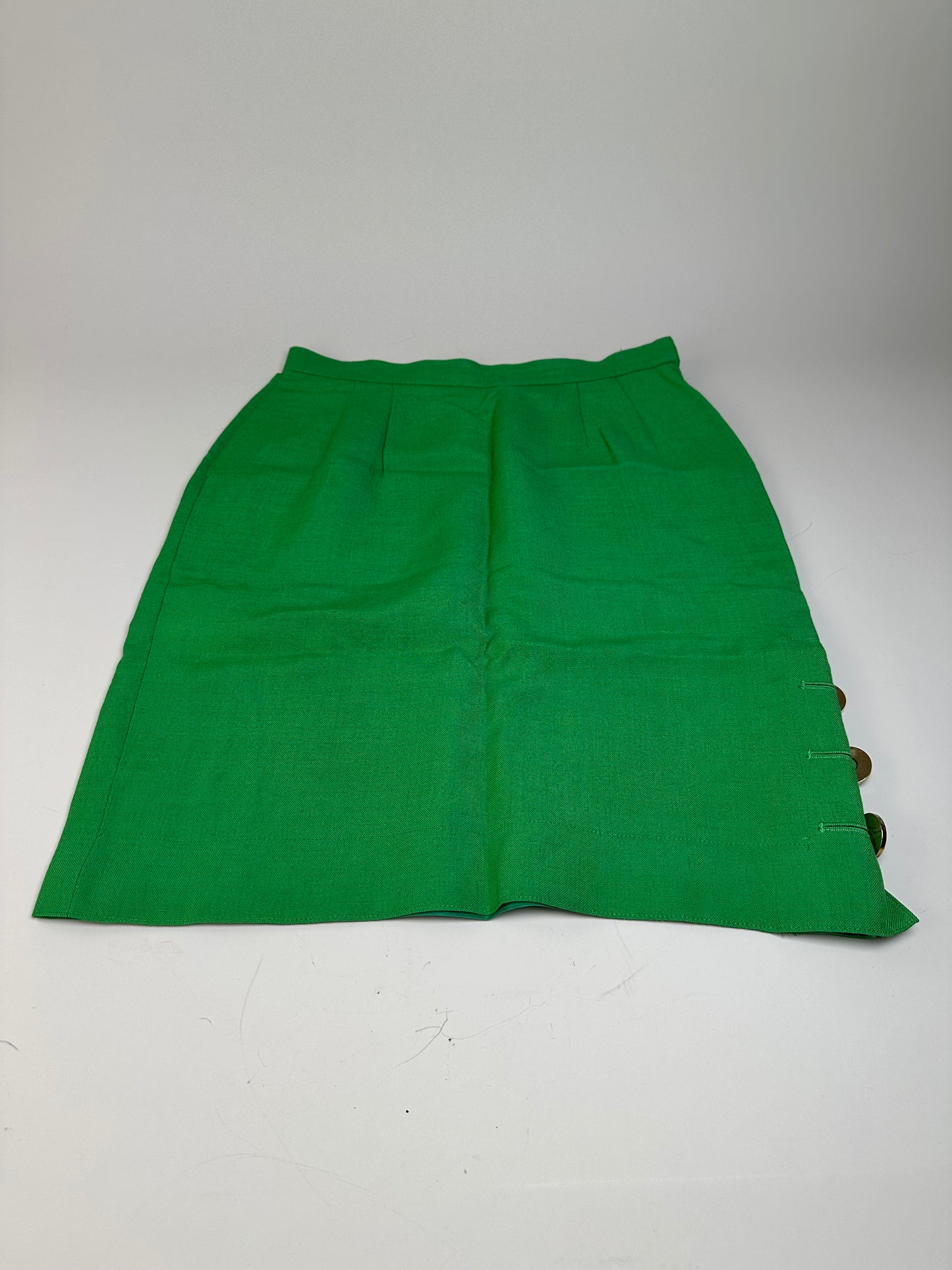 Vintage Dior Linen Blend Skirt Green Gold Buttons