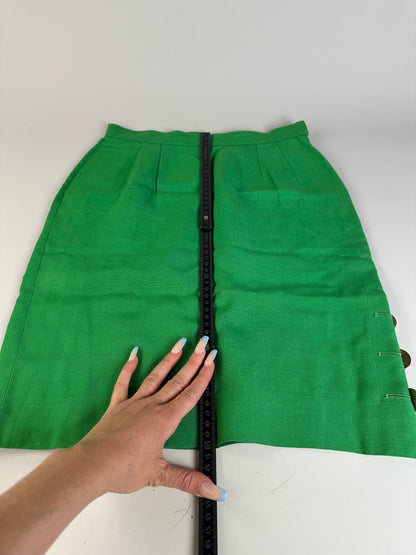 Vintage Dior Linen Blend Skirt Green Gold Buttons