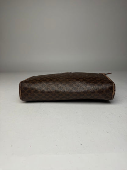 Vintage Celine Monogram Leather Clutch Brown