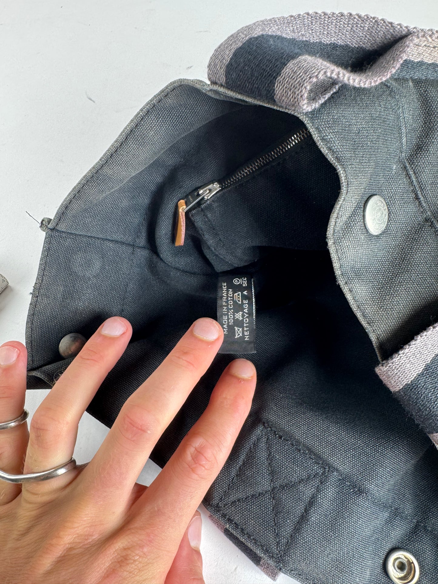 Vintage Hermes Canvas Tote Bag black Grey