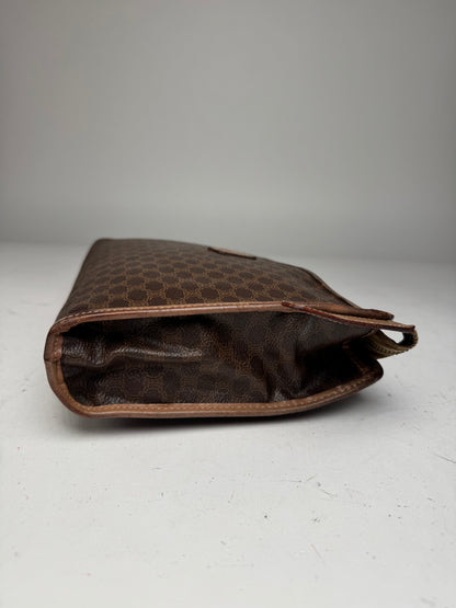 Vintage Celine Monogram Leather Clutch Brown