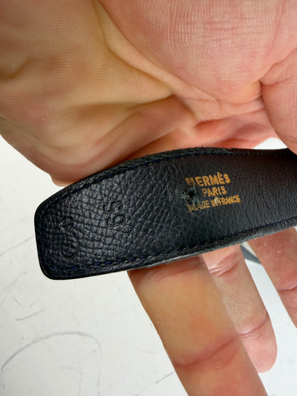 Vintage Hermes Leather Belt Strap Navy Gold
