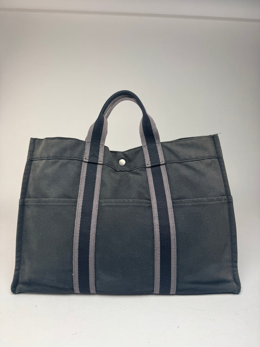 Vintage Hermes Canvas Tote Bag black Grey