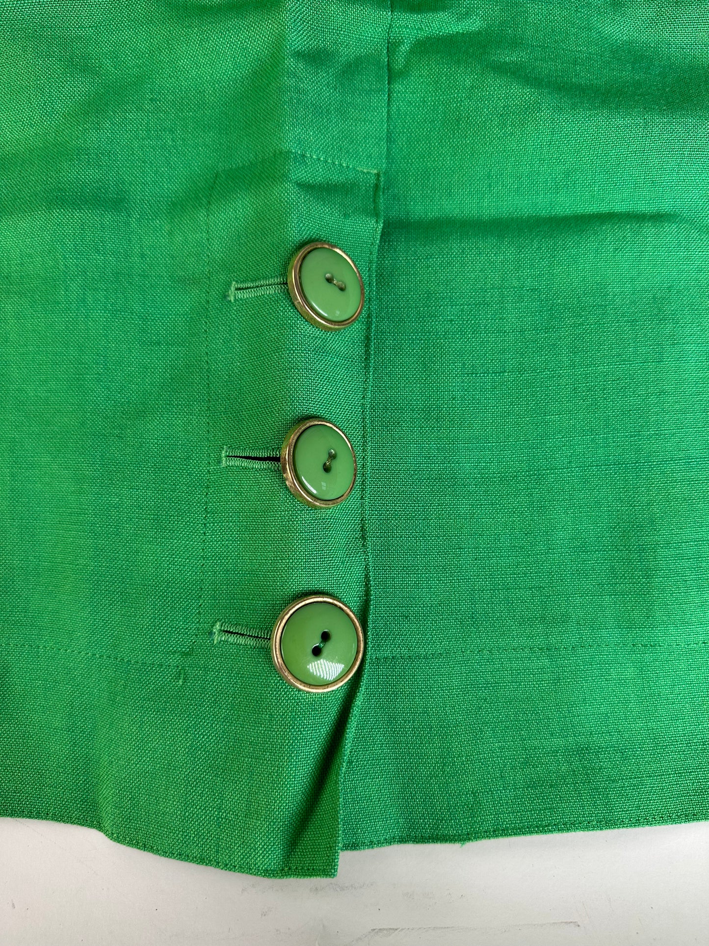 Vintage Dior Linen Blend Skirt Green Gold Buttons