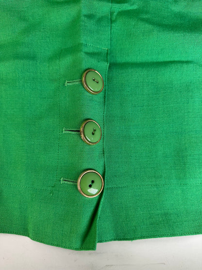 Vintage Dior Linen Blend Skirt Green Gold Buttons