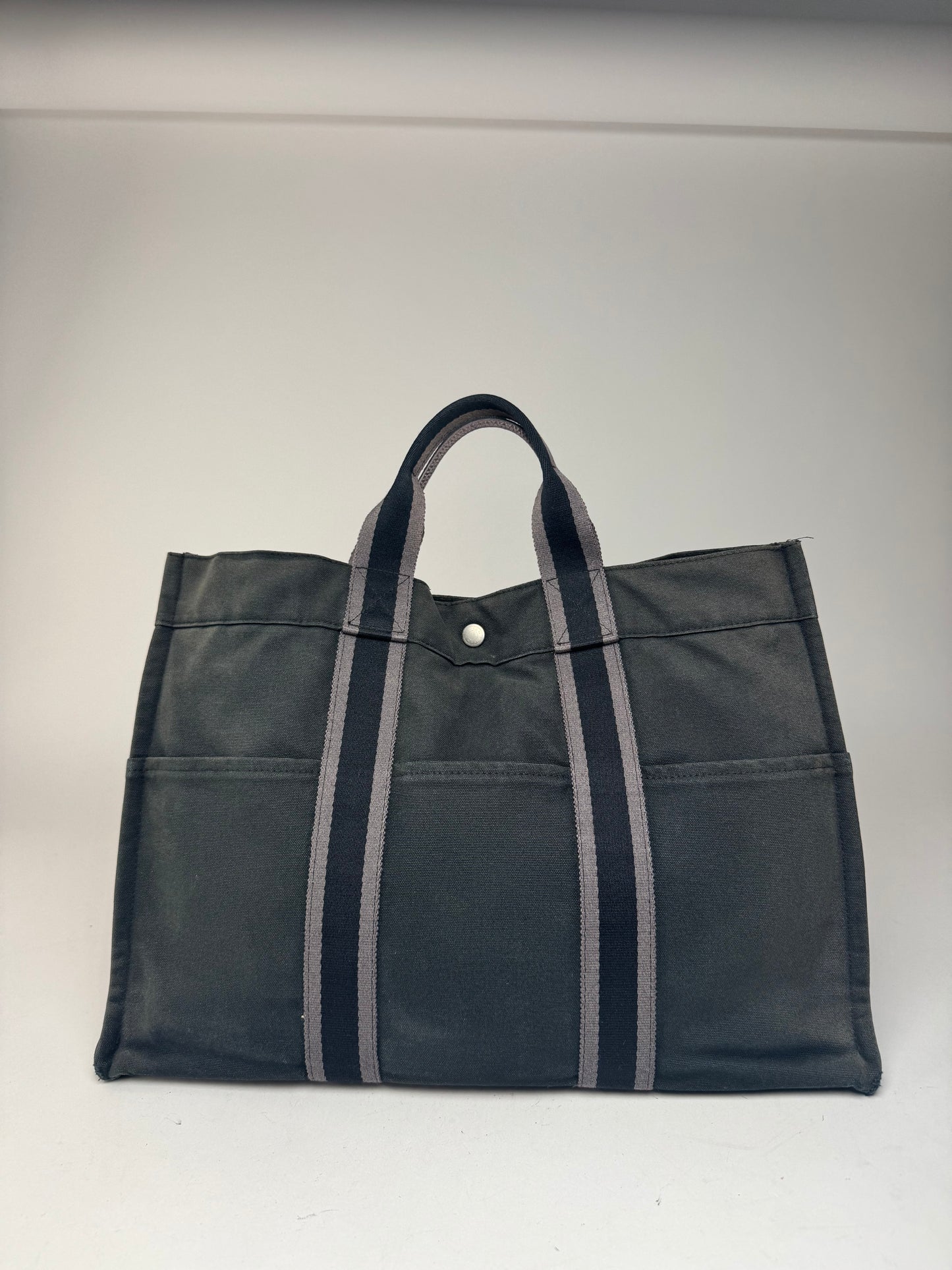 Vintage Hermes Canvas Tote Bag black Grey